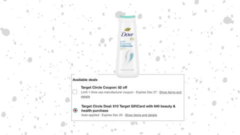 Target - Double Deal! $2 off Dove & $10 Target GiftCard when you spend $40 on select beauty & health items
