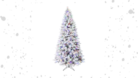 Holiday Living 7.5‑ft Flocked Pre‑lit Artificial Christmas Tree with Multicolor LED Lights