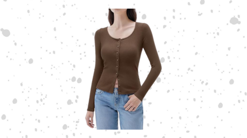 Women Cotton Ribbed Long Sleeve Fitted Top